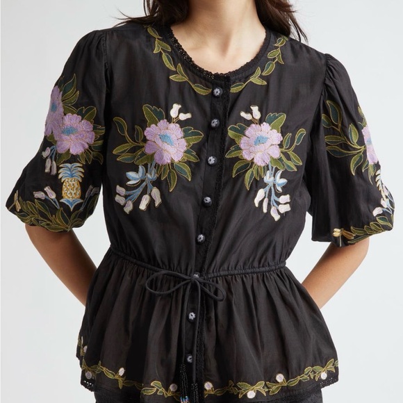 FARM Rio Tops - FARM Rio Floral Embroidered Button-Up Top